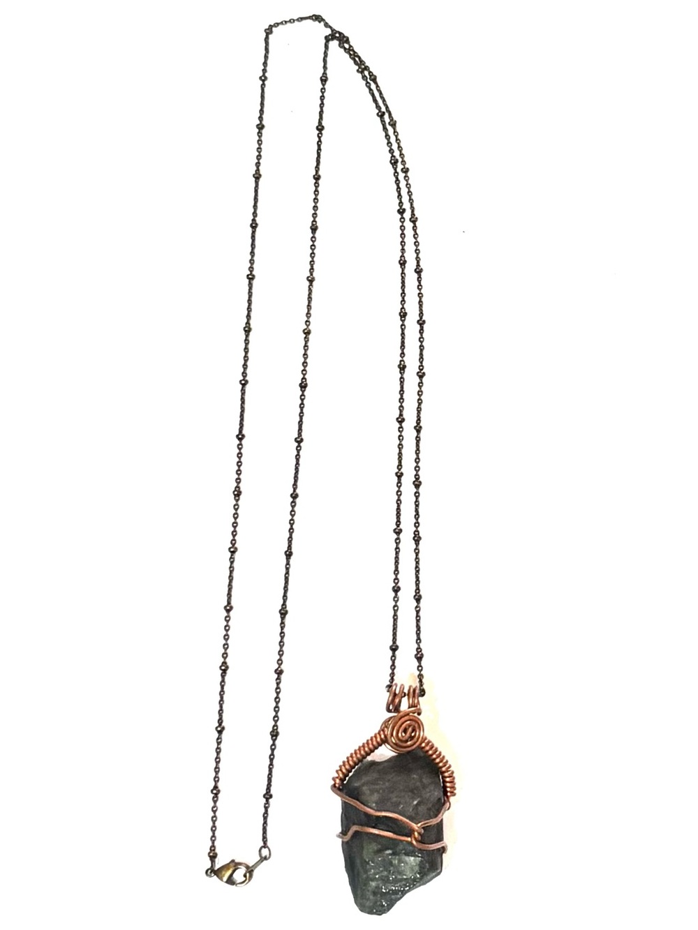 Handcrafted Copper Wire Wrapped Black Stone Pendant Necklace
